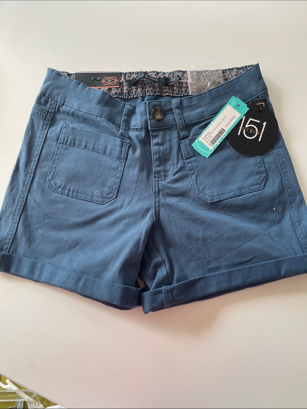 one 5 one Teal-Blue Cuffed Women's Shorts
